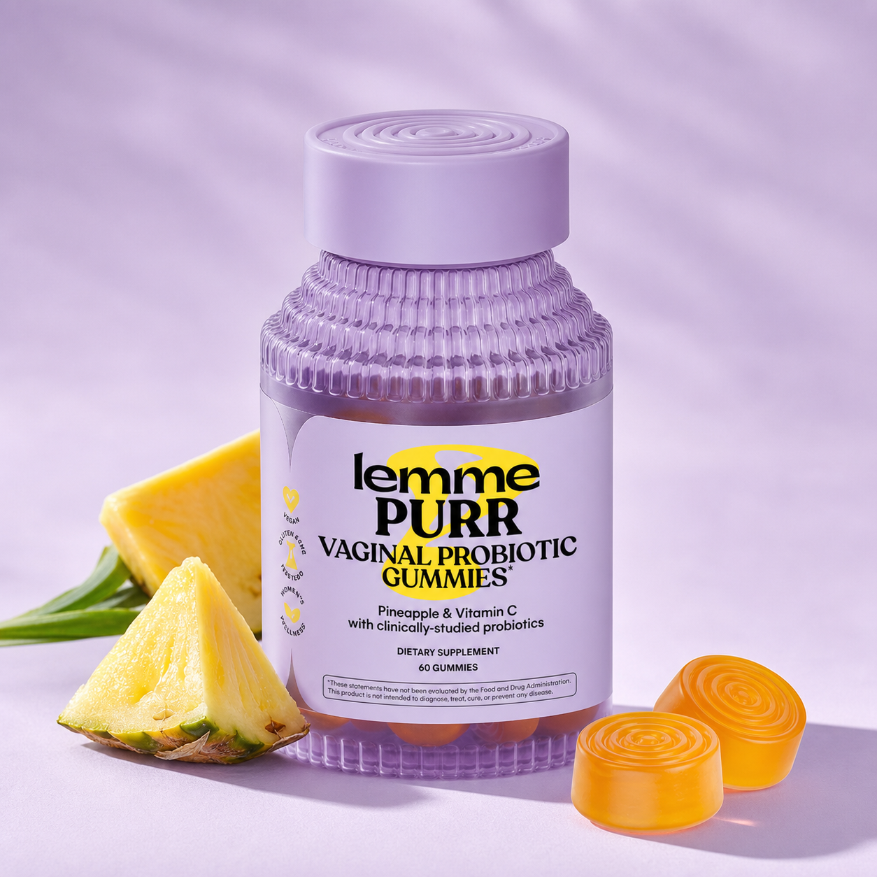 Lemme Purr Probiotic Gummies – Pineapple & Vitamin C, 60 Count