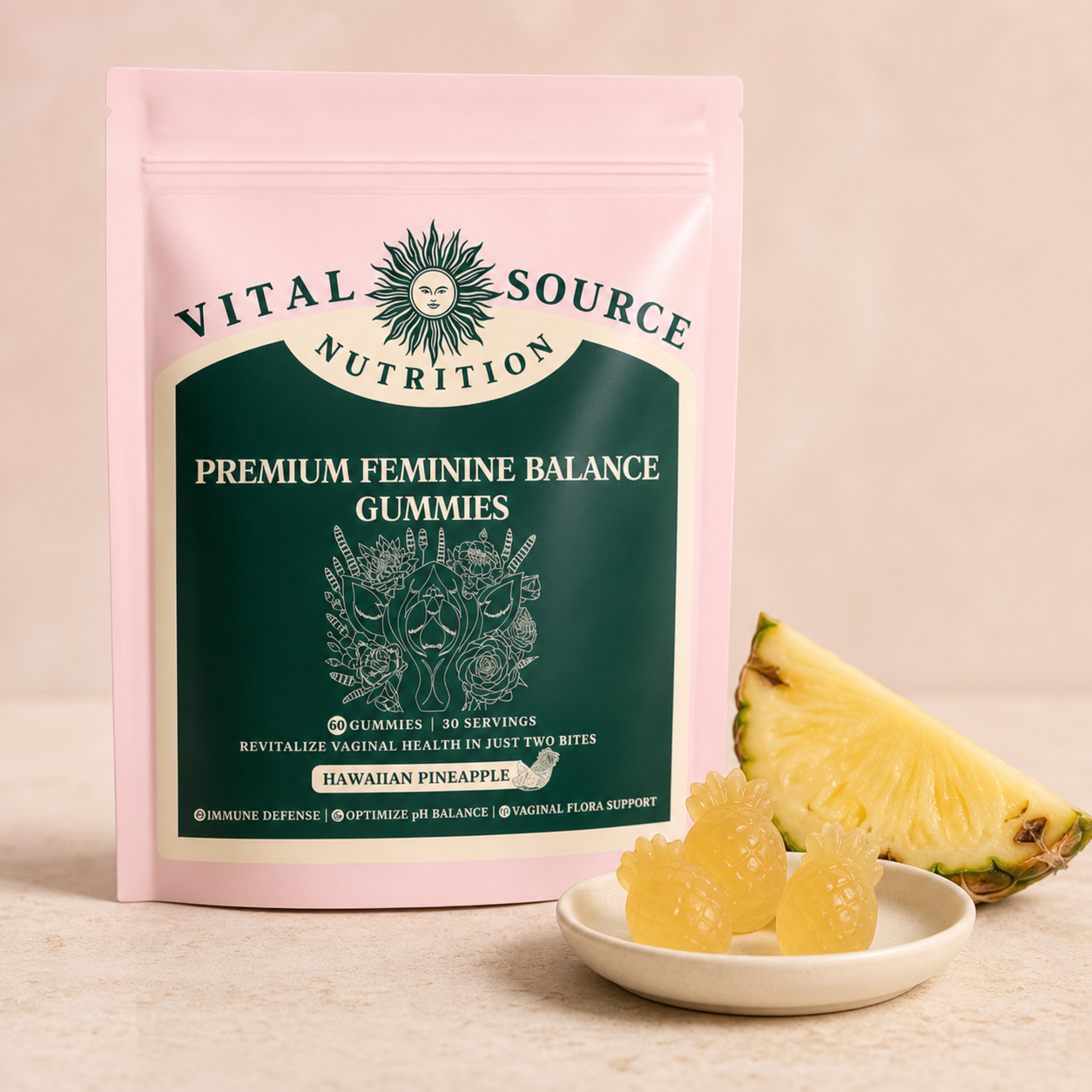 Vital Source Nutrition Feminine Balance Gummies – Hawaiian Pineapple, 60 Count