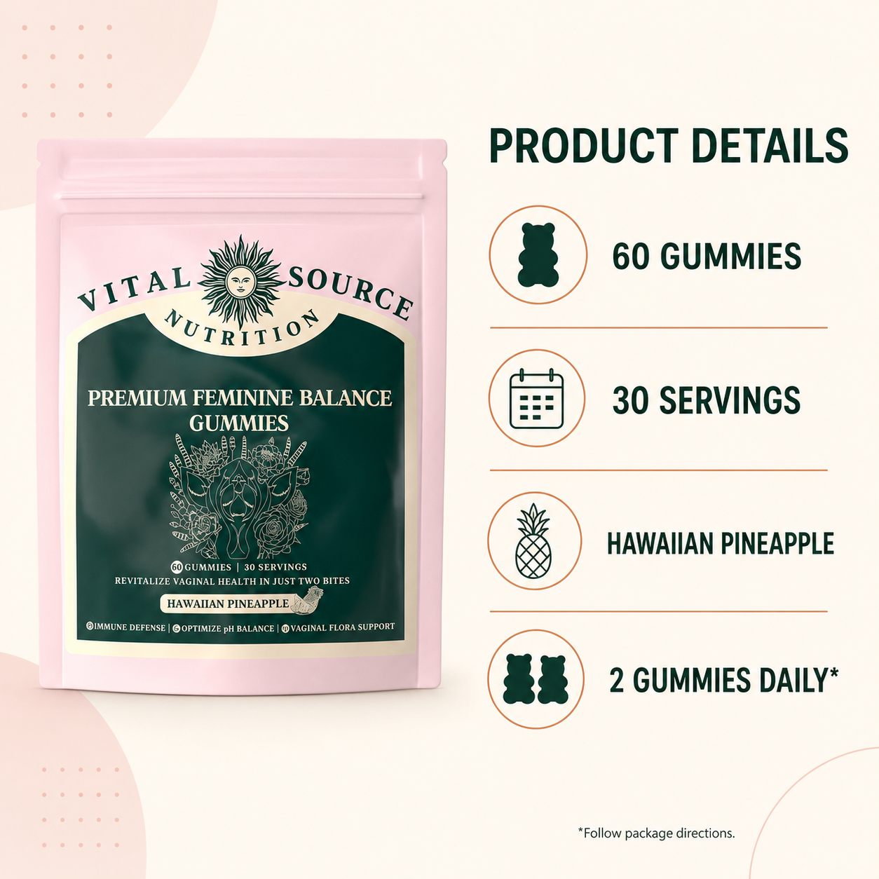 Vital Source Nutrition Feminine Balance Gummies – Hawaiian Pineapple, 60 Count