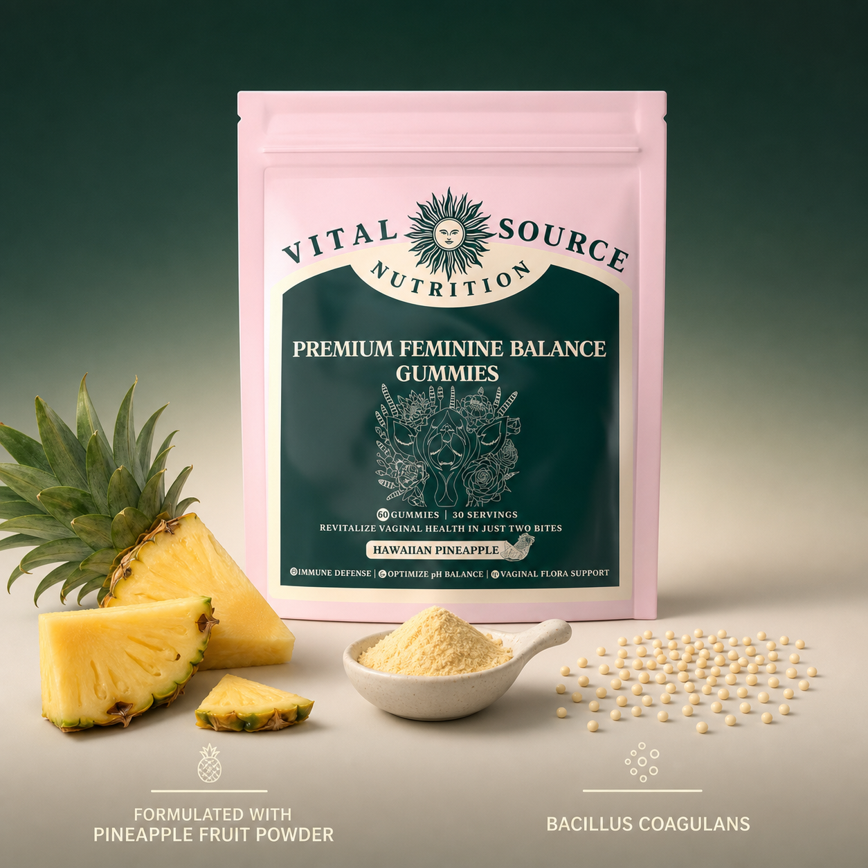 Vital Source Nutrition Feminine Balance Gummies – Hawaiian Pineapple, 60 Count