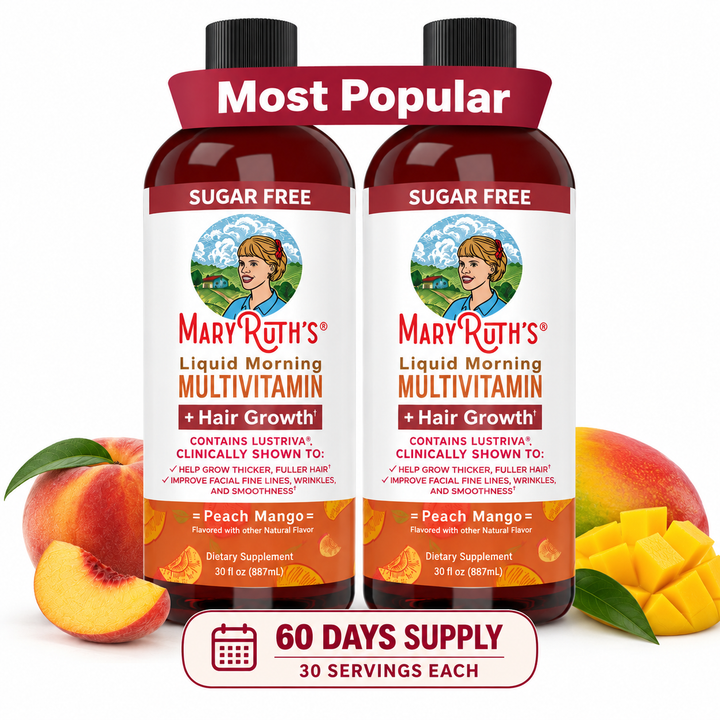 MaryRuth’s Liquid Morning Multivitamin + Hair Growth with Lustriva® – Peach Mango, Sugar Free | 30 fl oz