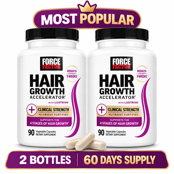 Force Factor Hair Growth Accelerator with Lustriva® – Clinical Strength Hair Support | 90 Capsules