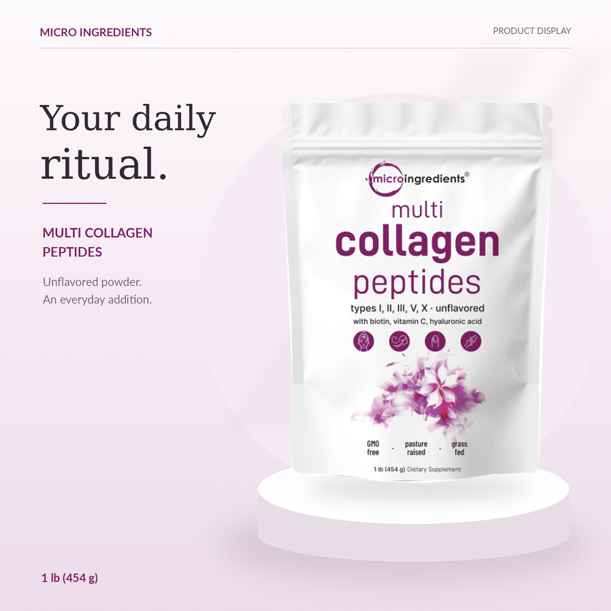 Micro Ingredients Multi Collagen Peptides Powder – 5 Types + Biotin, Vitamin C & Hyaluronic Acid | 1 lb
