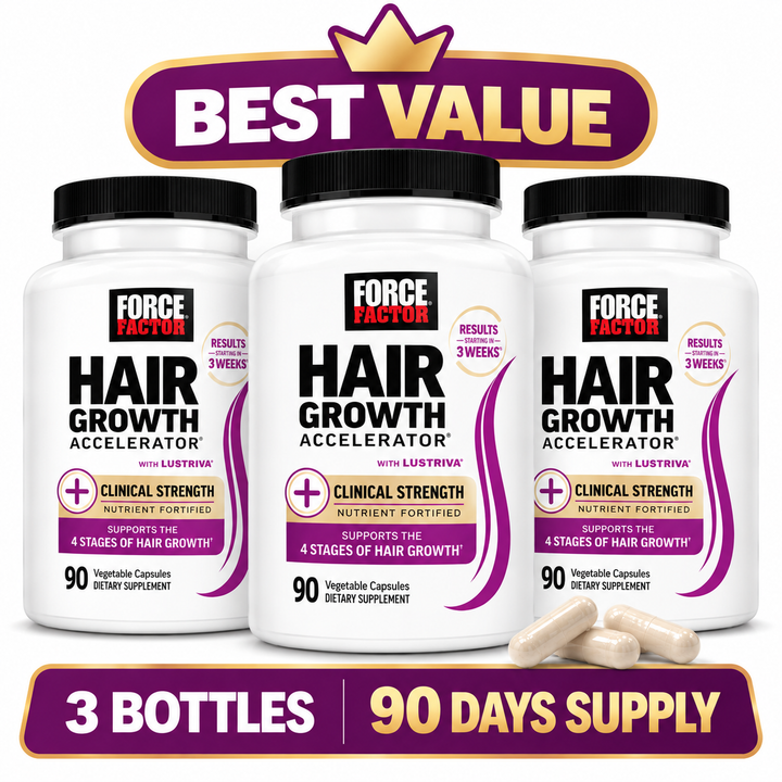 Force Factor Hair Growth Accelerator with Lustriva® – Clinical Strength Hair Support | 90 Capsules
