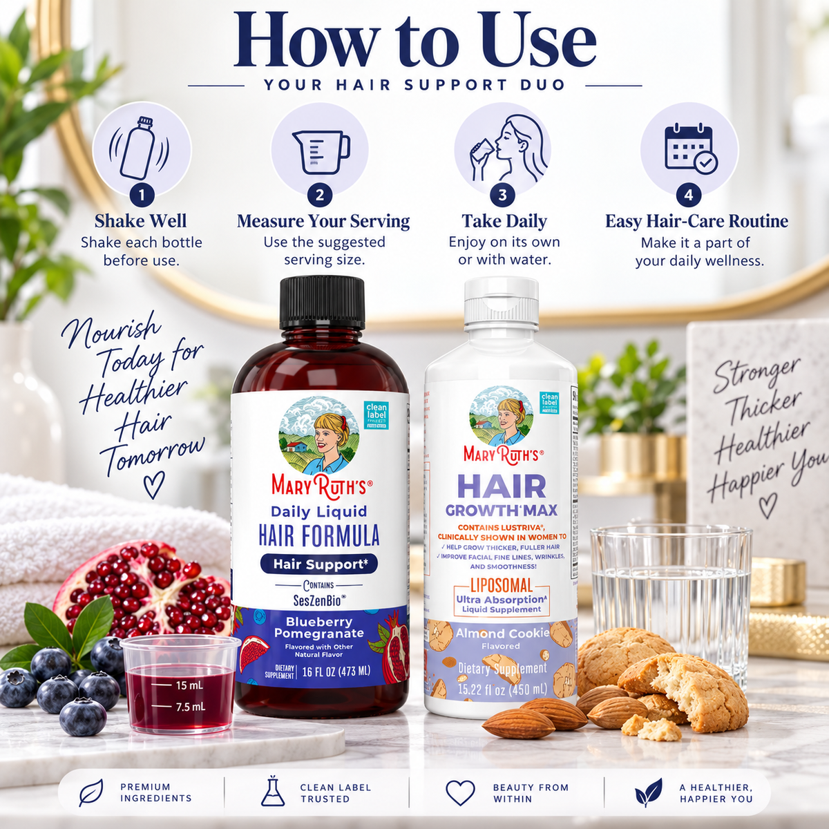MaryRuth’s Advanced Hair Growth Bundle – Daily Liquid Hair Formula + Hair Growth Max Liposomal
