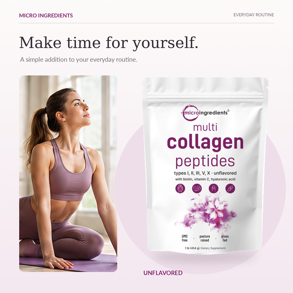 Micro Ingredients Multi Collagen Peptides Powder – 5 Types + Biotin, Vitamin C & Hyaluronic Acid | 1 lb