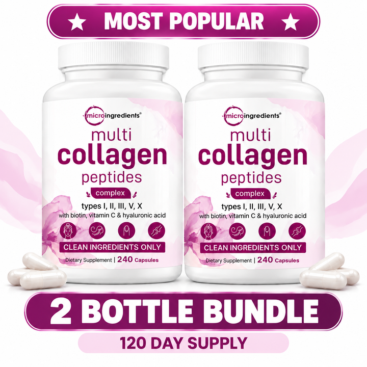 Micro Ingredients Multi Collagen Peptides Complex – 5 Types I, II, III, V & X with Biotin, Vitamin C & Hyaluronic Acid | 240 Capsules