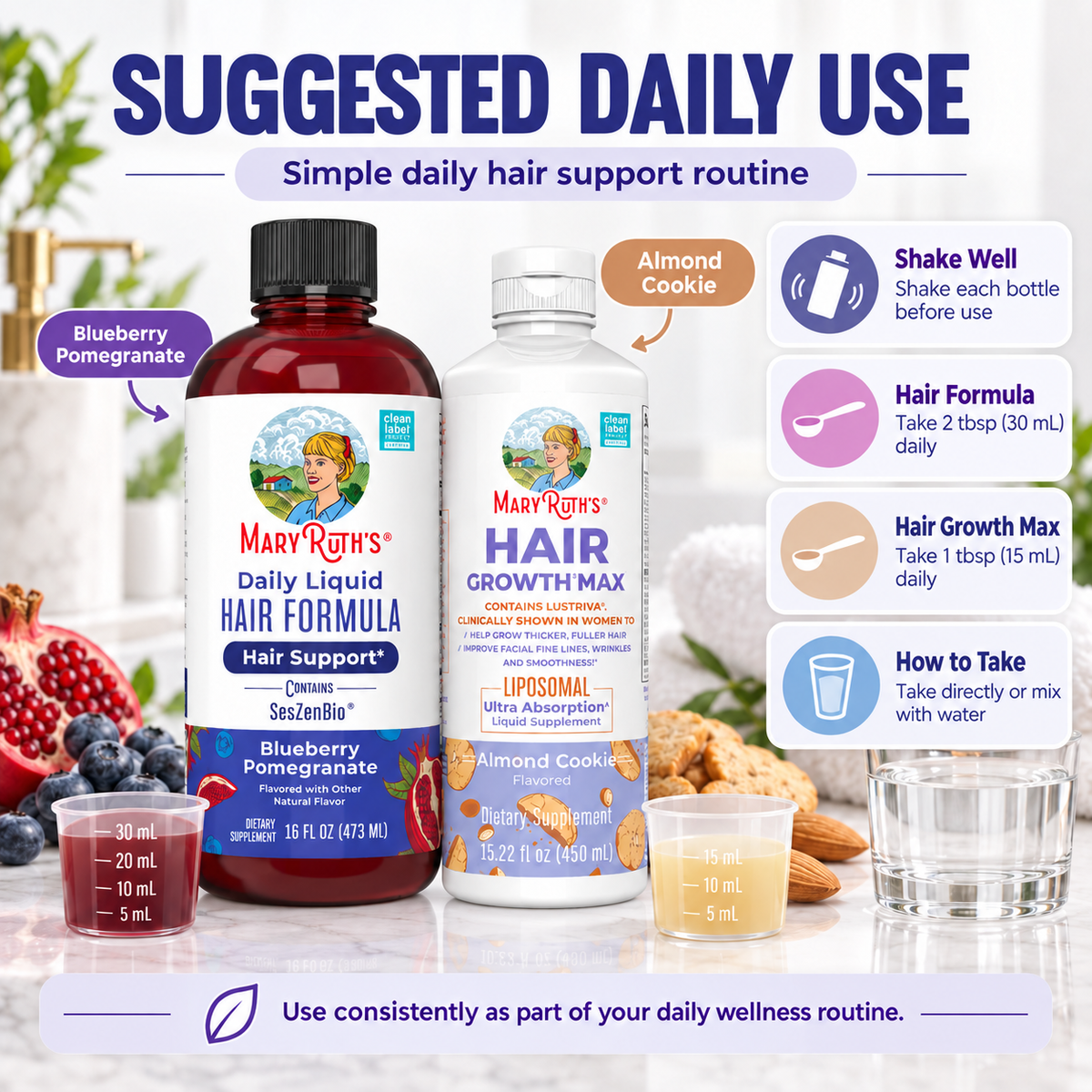 MaryRuth’s Advanced Hair Growth Bundle – Daily Liquid Hair Formula + Hair Growth Max Liposomal