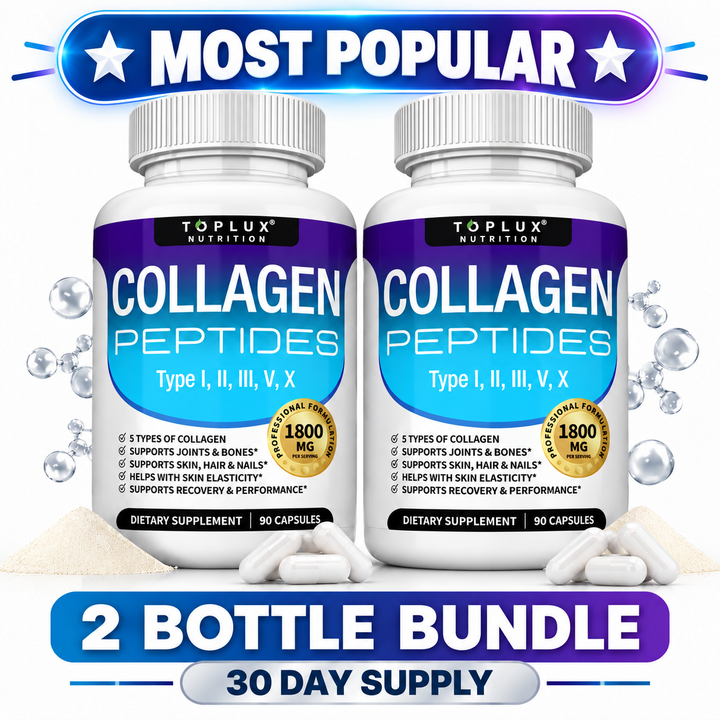 TOPLUX Nutrition Collagen Peptides 1800mg – 5 Types I, II, III, V & X | 90 Capsules