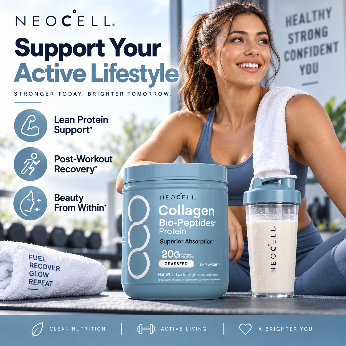 NeoCell Collagen Bio-Peptides Protein Powder – 20g Collagen | Grassfed & Unflavored | 20 oz