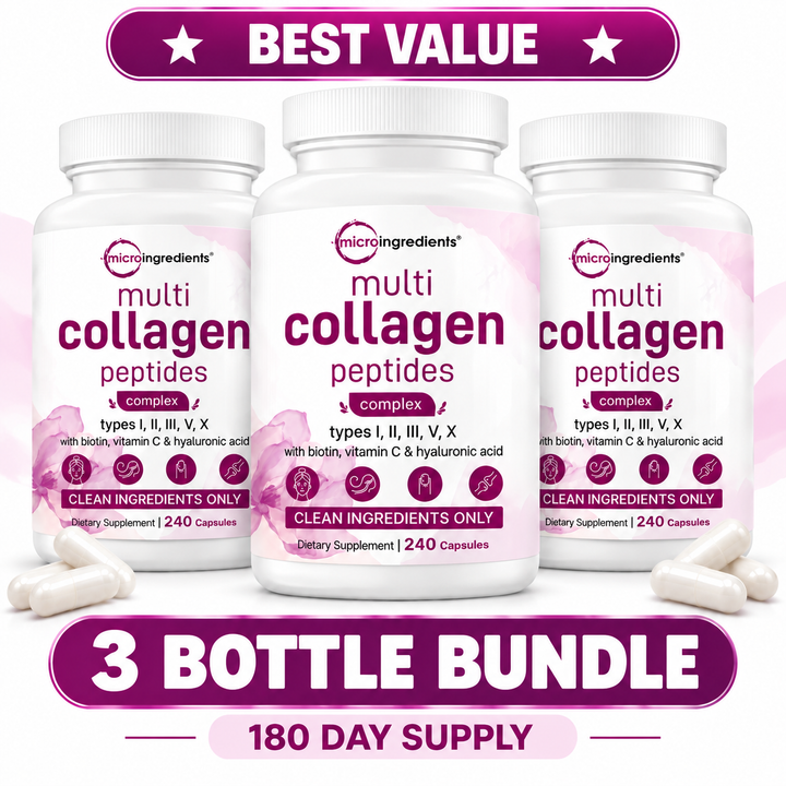 Micro Ingredients Multi Collagen Peptides Complex – 5 Types I, II, III, V & X with Biotin, Vitamin C & Hyaluronic Acid | 240 Capsules
