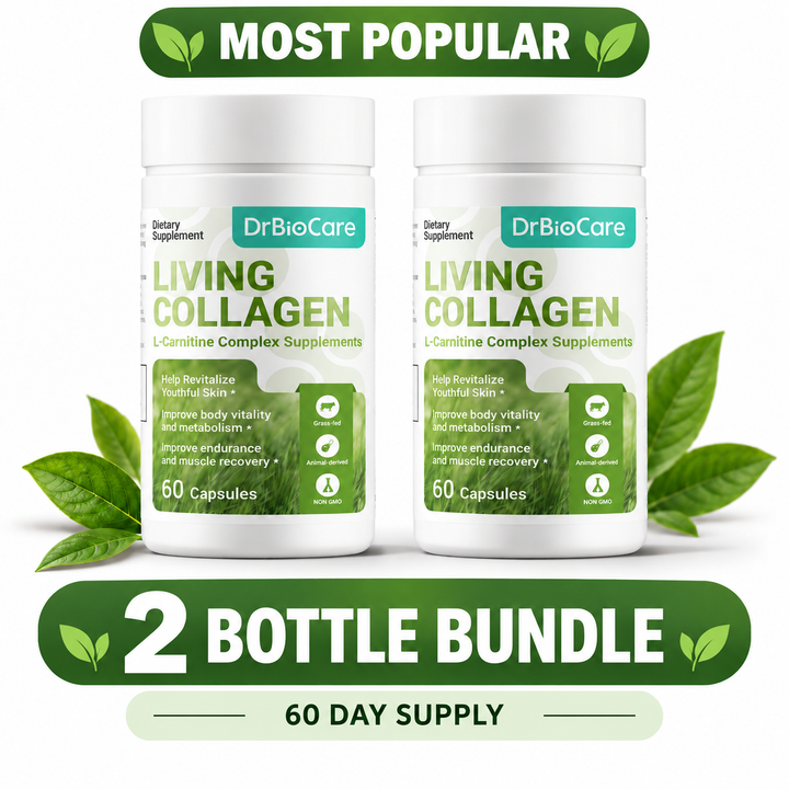 DrBioCare Living Collagen + L-Carnitine Complex – Bovine Collagen, Biotin, Hyaluronic Acid & CoQ10 | 60 Capsules