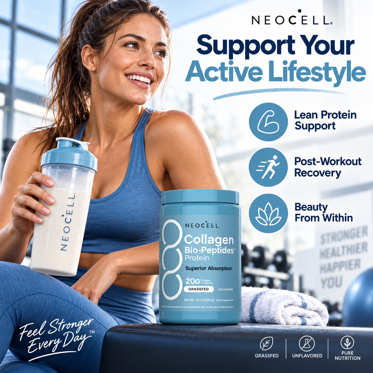 NeoCell Collagen Bio-Peptides™ Protein Powder – 20g Collagen + 18g Protein | Grass-Fed, Unflavored | 10 oz