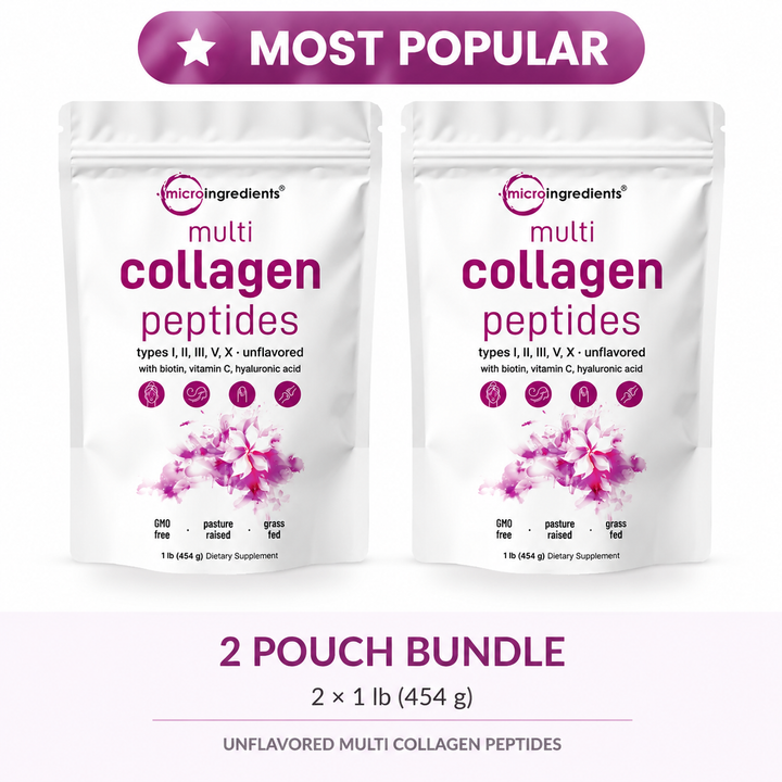 Micro Ingredients Multi Collagen Peptides Powder – 5 Types + Biotin, Vitamin C & Hyaluronic Acid | 1 lb