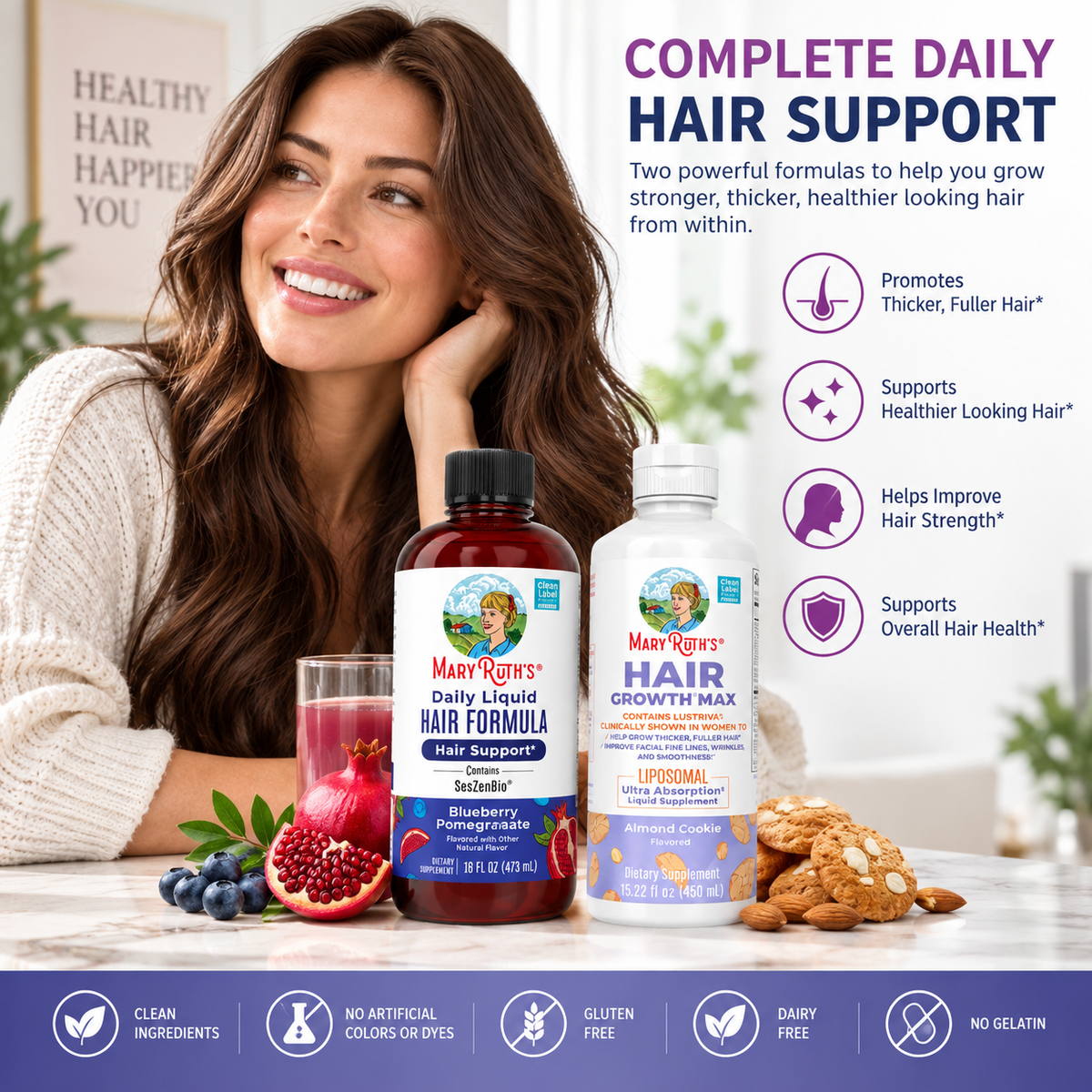 MaryRuth’s Advanced Hair Growth Bundle – Daily Liquid Hair Formula + Hair Growth Max Liposomal