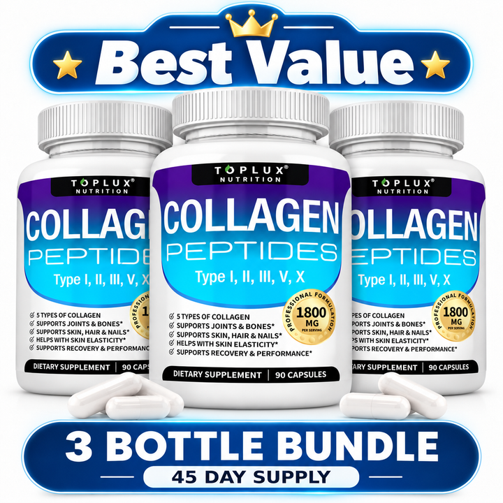 TOPLUX Nutrition Collagen Peptides 1800mg – 5 Types I, II, III, V & X | 90 Capsules