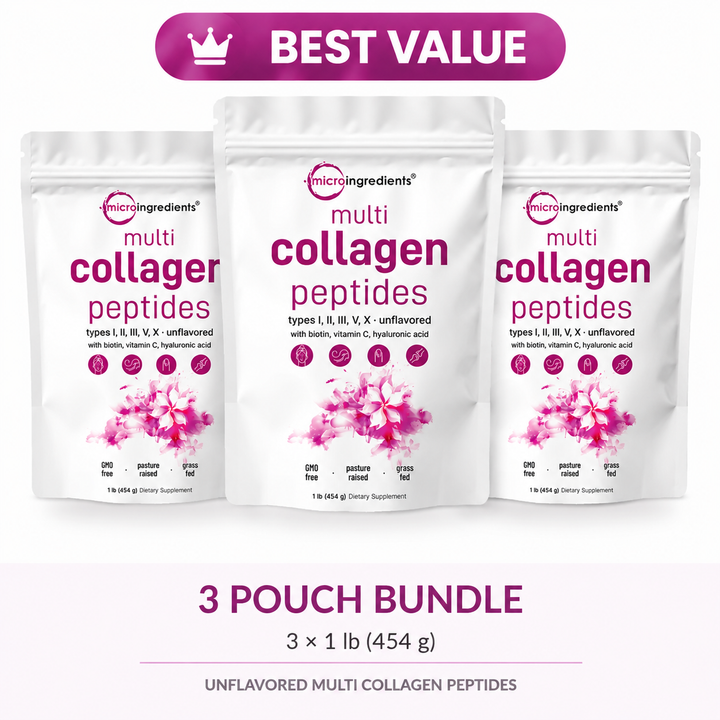 Micro Ingredients Multi Collagen Peptides Powder – 5 Types + Biotin, Vitamin C & Hyaluronic Acid | 1 lb