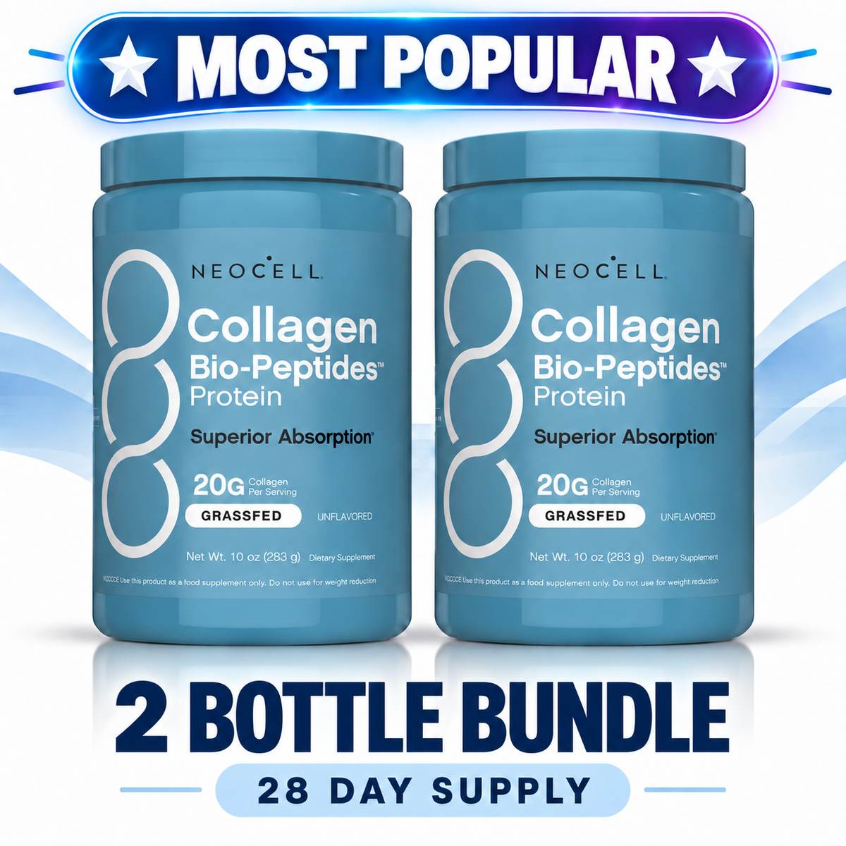 NeoCell Collagen Bio-Peptides™ Protein Powder – 20g Collagen + 18g Protein | Grass-Fed, Unflavored | 10 oz