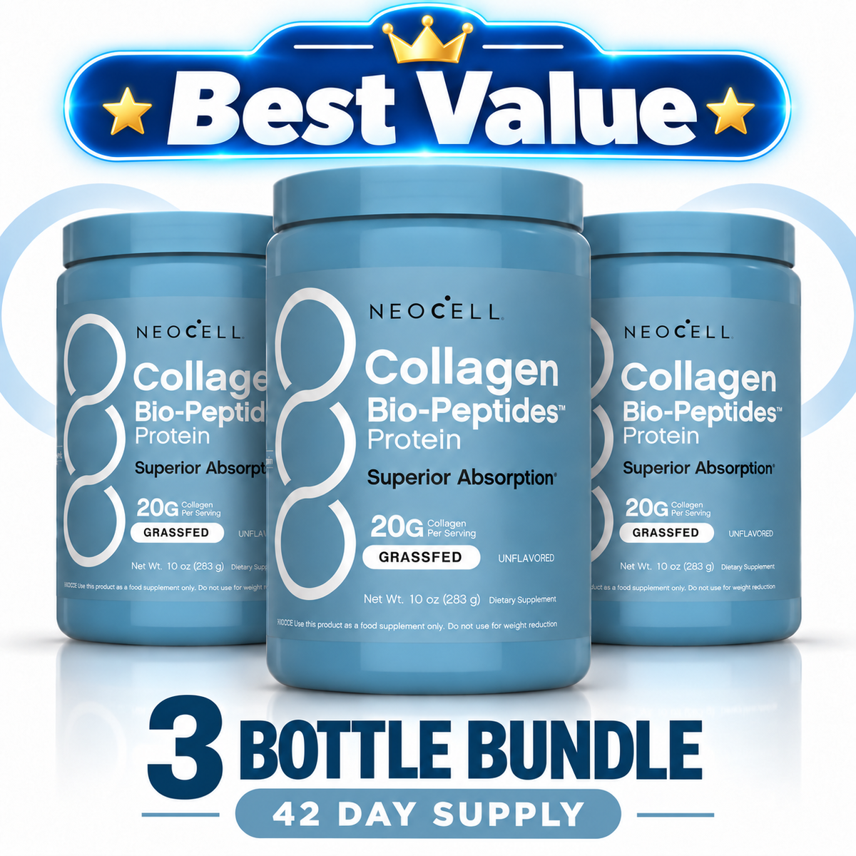 NeoCell Collagen Bio-Peptides™ Protein Powder – 20g Collagen + 18g Protein | Grass-Fed, Unflavored | 10 oz