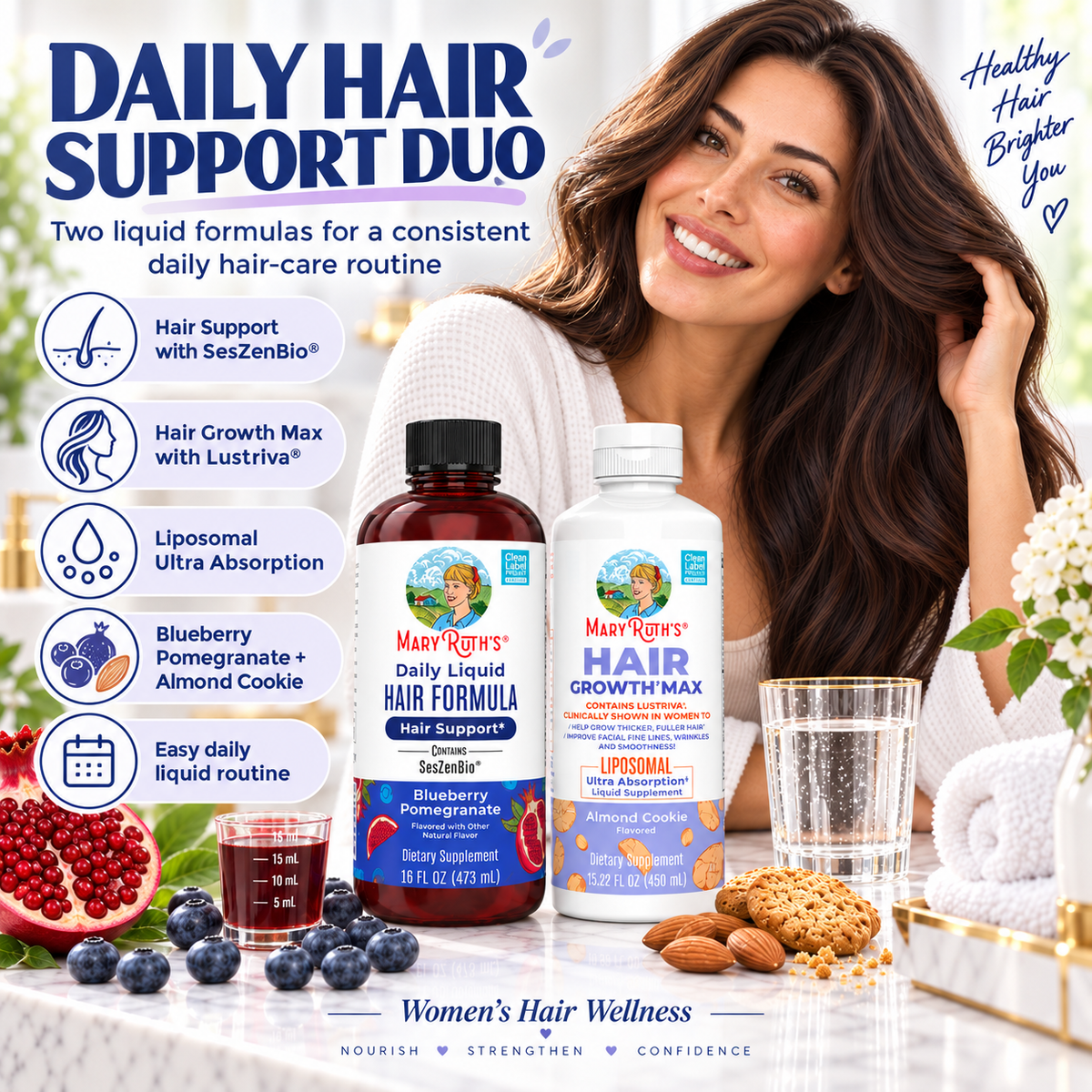 MaryRuth’s Advanced Hair Growth Bundle – Daily Liquid Hair Formula + Hair Growth Max Liposomal